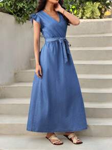 EMERY ROSE Mature Denim 女式夏季交叉V领短袖休闲牛仔连衣裙 女式夏季连衣裙 度假装 女式连衣裙 夏季女式夏季服装 演唱会服装 夏威夷服装 波西米亚风女装 太阳裙 女式端庄连衣裙 欧洲夏季外出装 秋季女装 - 中等水洗藍 - 查看 3