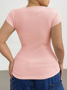 POPSWAY 大码女式方领主教袖纽扣装饰优雅纹理修身休闲 T 恤