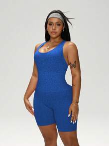 Easithlete Plus Size Women Leopard Print Sleeveless Romper