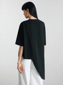 Ontre 2025 年夏季新款超大码黑色圆领短袖 T 恤，女士休闲日常针织 T 恤，度假 - 黑色 - 查看 6