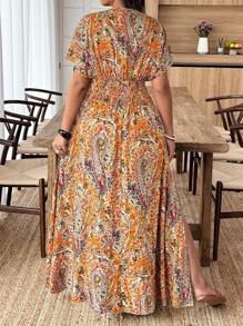 Weeklong Plus Size Random Print Casual Vacation Dress - Multicolor - View 2