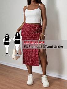 SHEIN PETITE CURVE Plus Size Women 2pcs Set - Solid Color Cami Top And Polka Dot Print Drawstring Hem SkirtSummer Outfits For Women Two Piece Skirt Set Summer Skirt Set, Summer Outfits For Women, Suitable For People Of Shorter Stature