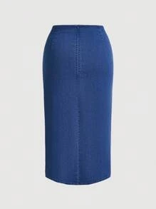 Firerie Minifalda de mezclilla talla grande, azul, con pliegues laterales, abierta y elástica, informal