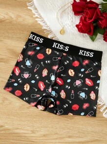 Eraneu 1pc Seamless Colorblock Letter Print High Waist Women Panties - Multicolor - View 4