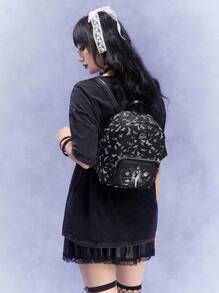 Corpse Bride | ROMWE Mochila de moda negra con patrón de mariposa y novia