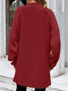SHEIN Cottnline Suéter De Talla Grande Con Detalles De Botón Y Abertura Lateral - Rojo - Ver 2