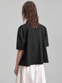 Ontre 2025 Women's Casual Solid Color Front Button Short Sleeve Shirt, Suitable For Office, Business Casual, Thanksgiving, Christmas, Urban Commute, Summer/Autumn