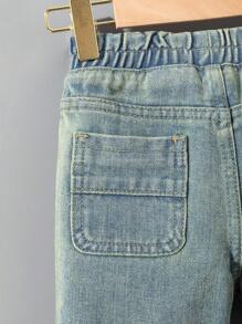 Baby Boy Y2K Vintage Wash Wide Leg Loose Denim Shorts,Black And White,Summer,Casual,City Break Comfortable Fashionable Daily Wear Boys Summer Shorts - Medium Wash - View 8