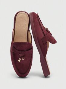 CUCCOO BIZCHIC Sepatu Flat Slip-On Beludru Burgundy, Sepatu Mule Kasual Nyaman Cocok Untuk Bepergian, Aktivitas Luar Ruangan, Belanja, Kerja, Pemakaian Sehari-hari, Serbaguna Sebagai Sepatu Musim Semi Natal - Burgundy - View 9
