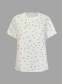 SHEIN Plus Size Women Polka Dot Random Print T-Shirt - White - View 3