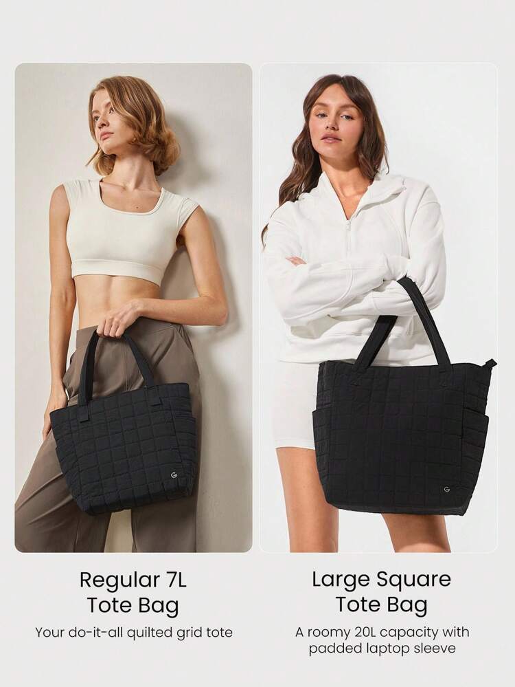 Bolso de 20L impermeable, suave y esponjoso con correas desmontables, de estilo cuadrado acolchado y de cuadrícula, con compartimento para laptop, para uso diario y casual