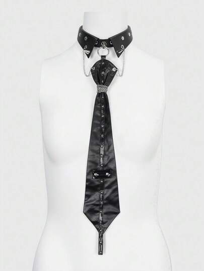 Grunge Punk Corbata unisex con remaches, cremallera, ataduras de metal en forma de cruz en estilo punk Y2K, accesorios de la serie explosiva oscura, joyería personalizada única