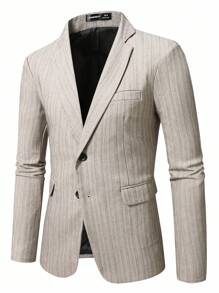 Manfinity Bizformal Men's Striped Long Sleeve Suit Jacket - Grey - View 3