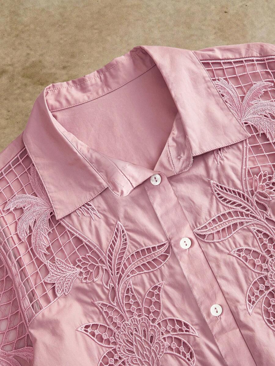 Manfinity BRENVOR 男士夏季新款花卉印花 Polo 衫 - 藕粉色 - 查看 1