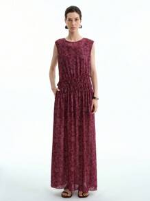 Aalyst Sleeveless Round Neck H-Line Simple Graphic Print Casual Work Dress For Women - Multicolor - View 3