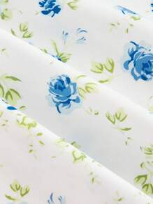 SHEIN MOD 黄色花卉印花露背长裙，蝴蝶结开合 - 非常适合海岛度假、派对、约会、生日庆祝、下午茶和节日 - 藍色 - 查看 4