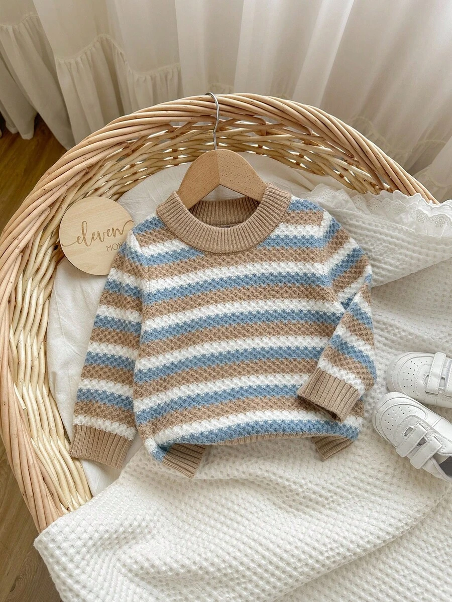 SHEIN Babygirl Casual Striped Long Sleeve Sweater, Versatile For Autumn/Winter Baby Knitwear Baby Sweater Striped Baby Sweater Baby Boy Sweater Baby Girl Sweater