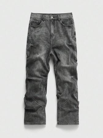 Street Life Men's Casual Daily Washed Angled Pocket Chain Detail Jeans