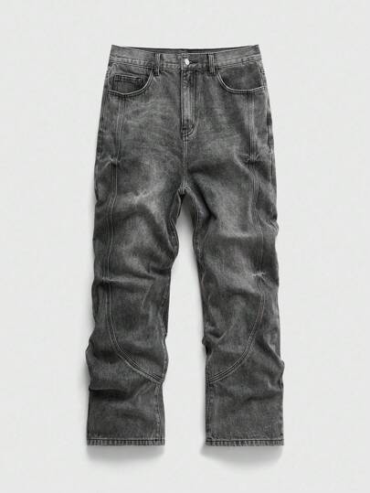 Street Life Men's Casual Daily Washed Angled Pocket Chain Detail Jeans