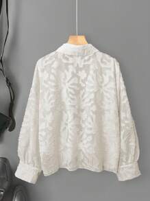 SHEIN LUNE Plus Size Women Jacquard Long Sleeve Loose Casual Shirt Summer Outfits For Women Vacation Outfits Women Summer Outfits For Women Summer Clothes European Summer - White - View 2