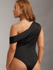 Hauture Plus Fallen One Shoulder Bodysuit Simple Fashion Daily Casual - Black - View 3