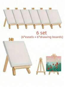 Sets de 3/6 (Caballetes + Tableros de dibujo) Juego de tableros de dibujo y caballetes en miniatura, paneles de lienzo y caballetes de madera en miniatura, tamaño del tablero de dibujo: 4"X4", tamaño del caballete: 3.1"X5.9", para pintura, pintura al óleo, grafiti DIY, artesanía de madera, caballete de pintura, tablero de lienzo, tableros de dibujo, bocetos, exhibición de arte, artesanía, vuelta al colegio - caballetes + tableros de dibujo - Ver 9