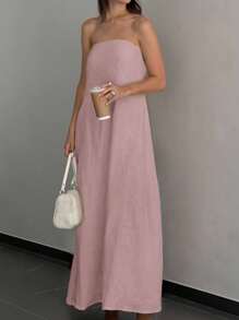 SHEIN Frenchy Große Größen Lässig Einfarben Bandeau Kleid - Pink - Übersicht 1