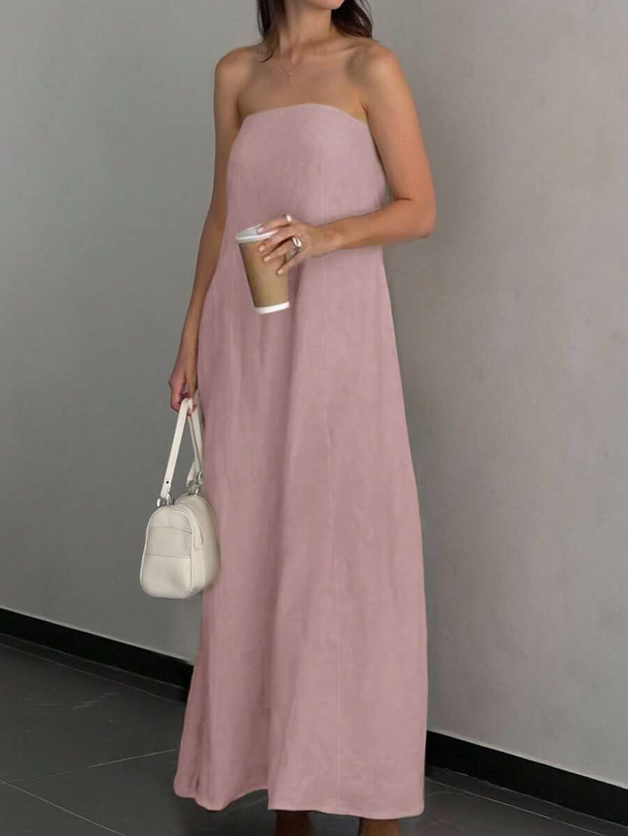 SHEIN Frenchy Große Größen Lässig Einfarben Bandeau Kleid - Pink - Übersicht 1