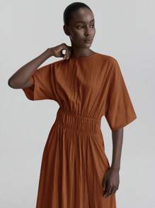 Ontre 2025 女式夏秋度假纯色荷叶边下摆无袖长裙，波西米亚风格，度假和节日，卡其色长裙，乡村音乐节服装，办公室教师服装，商务休闲装 - 紅色 - 查看 5