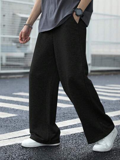 SHEIN 青少年男孩超大号灰色运动裤，休闲舒适的学院风，百搭柔软设计，适合日常穿着、上学、外出、运动