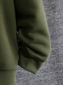 SHEIN Tween Boys' Letter Embossed Long Sleeve Sweatshirt,In Fall/Winter - Army Green - View 3