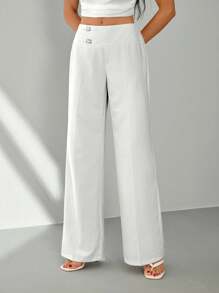SHEIN Tall Pantalon droit à taille haute et coupe droite pour femmes, style casual unicolore