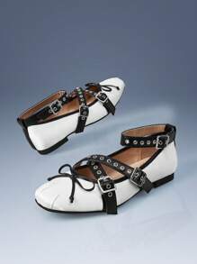 CUCCOO GRLICON 女士 Y2K 风格平底鞋，适合朋克、骑行者、酷女孩、万圣节、圣诞节、派对装扮 - 白色 - 查看 5