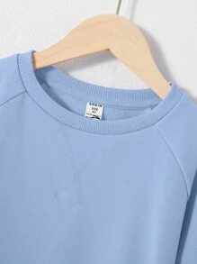 SHEIN Tween Girl Solid Colored Knitted Sweatshirt And Shorts Casual 2-Piece Set