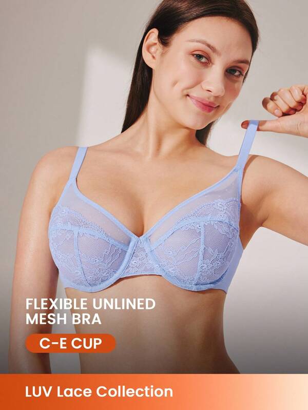 LUVLETTE Full Coverage Support Breathable Underwire Mesh Lace Minimizer Bra Sexy Lingrie