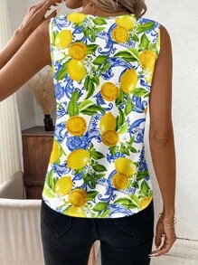 SHEIN Clasi Casual Vacation Style Orange Lemon All Over Print Pattern Women's Tank Top, Suitable For Summer Vacation Lemon Print Top Summer Tops Women Yellow Top Women Women Sleeveless Top Tops Women Summer Suitable For Going Out - Multicolor - View 2