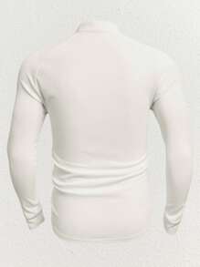 Manfinity VCAY Men Knitted Casual Plain Long Sleeve T-Shirt With Lace Up Tie Fastening Neckline, Vacation, Boyfriend Gift White Tops For Men, White T-Shirts, Summer, For Fall, Couple Things