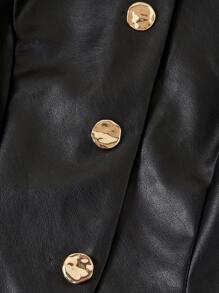 Ellevyn 女士圆领单排扣PU背心和裤子套装，优雅时尚，秋冬服装 - 黑色 - 查看 3
