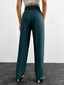 EURMUSE Women's Business Solid Color High Waist Suit Pants - Teal Blue - View 2