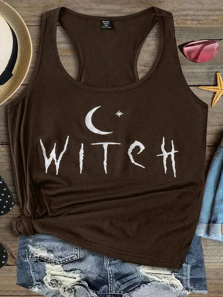 SHEIN CURVE+ Plus Size Casual Knit Camisole And Tank Top Set, Suitable For Vacation