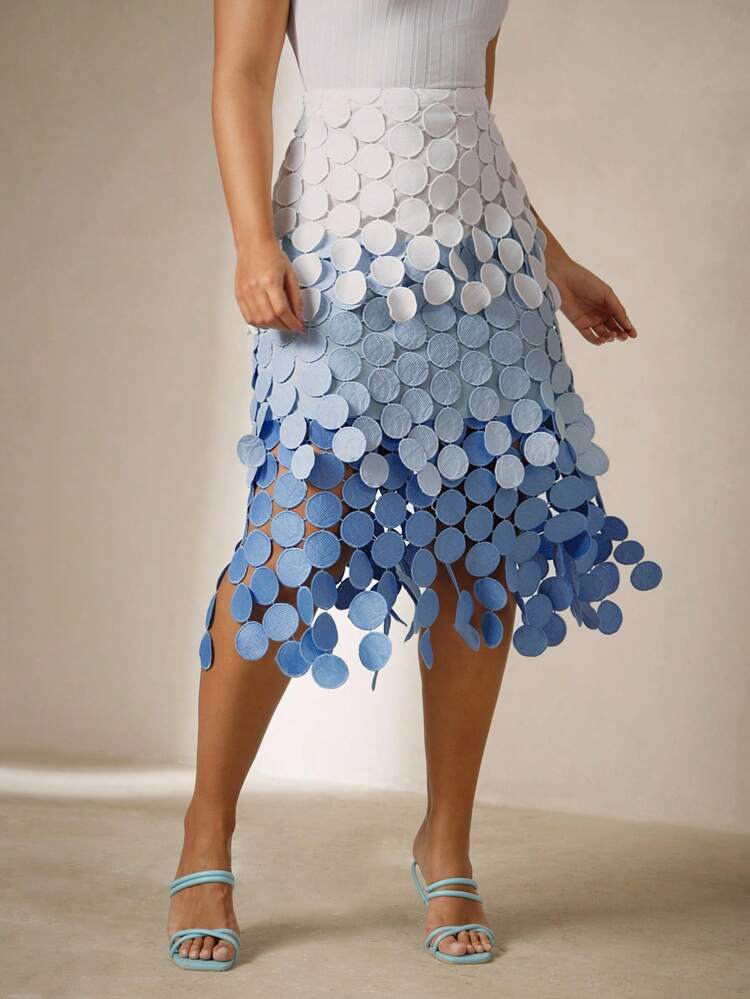 High Waisted Hollow Out Embroidered Disc Tassels Flowing Skirt, Women Festival Summer Skirt