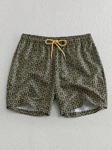 HIMLAND Set de 2 pantalones cortos casuales de cintura media con cordón y pierna recta para hombres