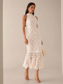 Lilora 女士优雅束腰无袖连衣裙 - 杏色 - 查看 6