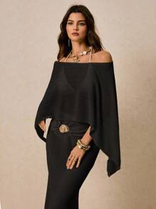 Poéselle Blusa informal de hombros descubiertos y semi transparente para vacaciones de las mujeres