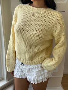 SHEIN EZwear Áo khoác cardigan buộc dây màu vàng bơ trơn thường ngày dành cho nữ, đa năng trong mùa thu/đông - Màu be - Xem 4