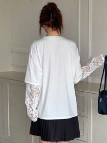 Dazy Kids 青少年女孩休闲宽松白色长袖 T 恤，二合一，秋季 - 白色 - 查看 6