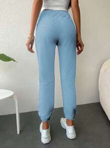 EURMUSE Cotton Ladies Tie-Up Ankle Sweatpants - Baby Blue - View 2