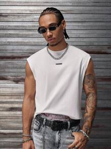 AXEPEAK Men's Casual Sleeveless Tank Top With Printed & Rhinestone Design, Lightweight Summer - White - View 5