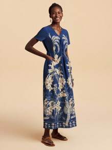 Travachic Vestido largo de ajuste holgado con estampado tejido para vacaciones para mujeres, atuendos de verano para mujeres, ropa de playa, primavera y verano, Pascua, atuendos de vacaciones, atuendos de playa para mujer, vacaciones de primavera, atuendos de vacaciones para mujeres, atuendos de concierto para mujeres, BOHO, bohemia, festival de música, ropa de mujer para vacaciones tropicales, romántica, blusas para salir, atuendos para citas para mujeres, toda la ropa de mujer, ropa de otoño, otoño