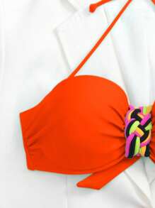Swim Vcay Printed Random Pattern Bikini Set, Push-Up & Gather Design For Summer Beach Vacation - Orange - View 3